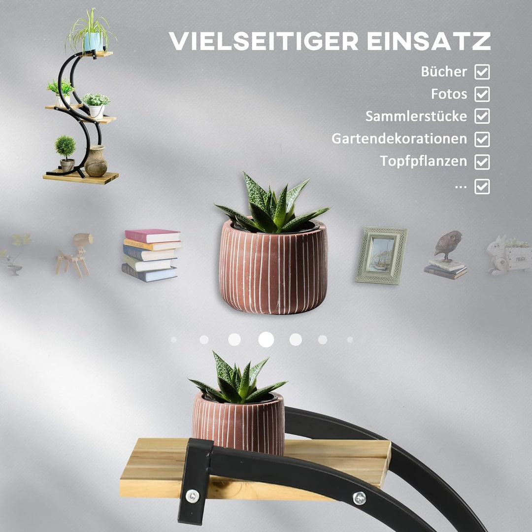 Outsunny Pflanzenregal mit 4 Ebenen, S-Förmige Pflanzenständer, Blumentreppe, Blumenregal mit Metall
