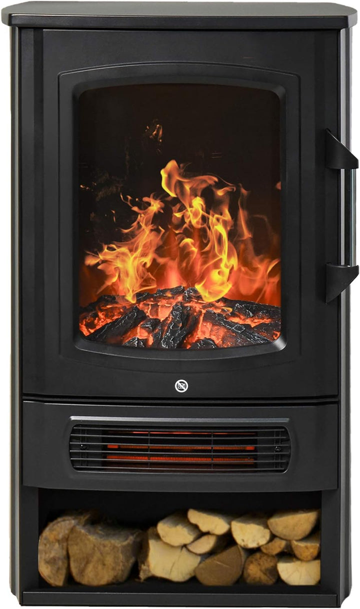 HOMCOM Elektrokamin E-Kamin mit Flammeneffekt Thermostat Kaminofen 1000 W/2000 W, 20–25 qm, Schwarz