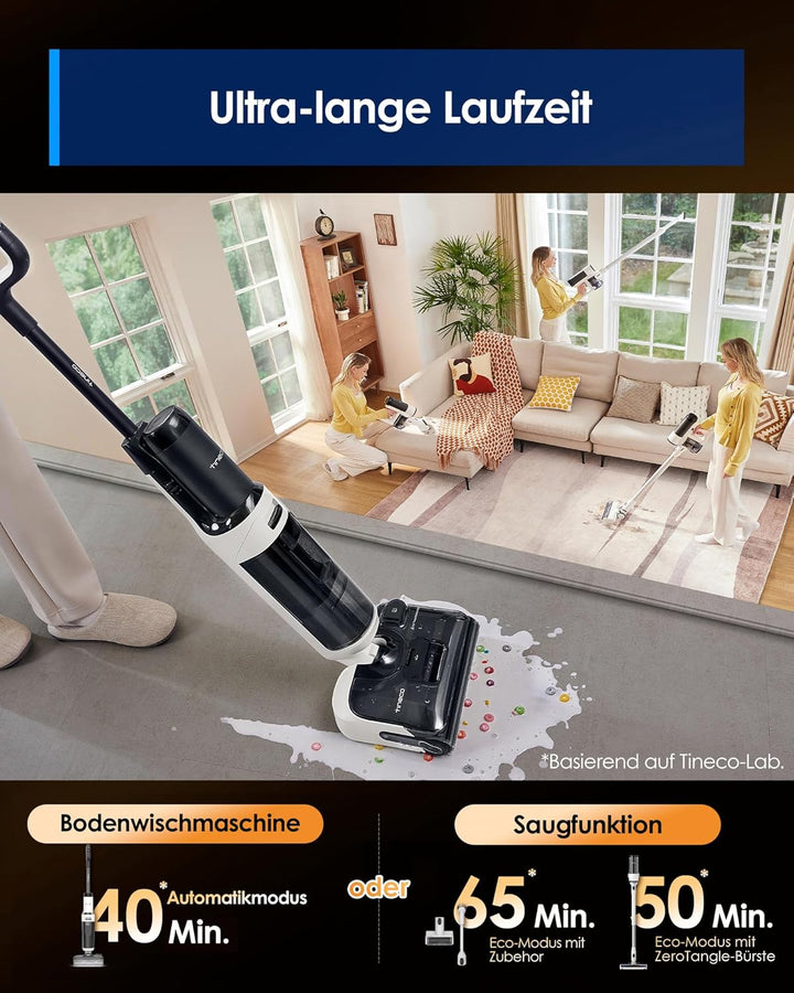 Tineco Floor ONE Switch S6 Stretch Nass Trockensauger, 180° Lay-Flat, Anti-Tangle, 85℃ Schnelltrockn