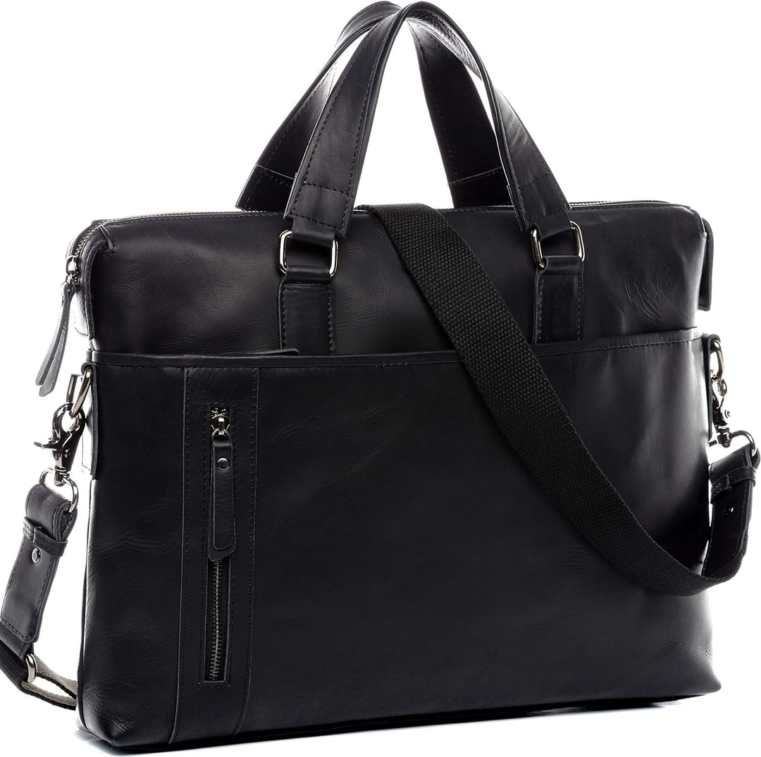BACCINI Laptoptasche 15 Zoll echt Leder LEANDRO abnehmbarer Schultergurt mit Laptop-Hülle Schwarz, S