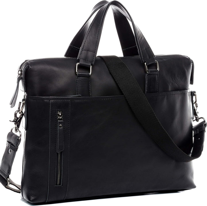 BACCINI Laptoptasche 15 Zoll echt Leder LEANDRO abnehmbarer Schultergurt mit Laptop-Hülle Schwarz, S
