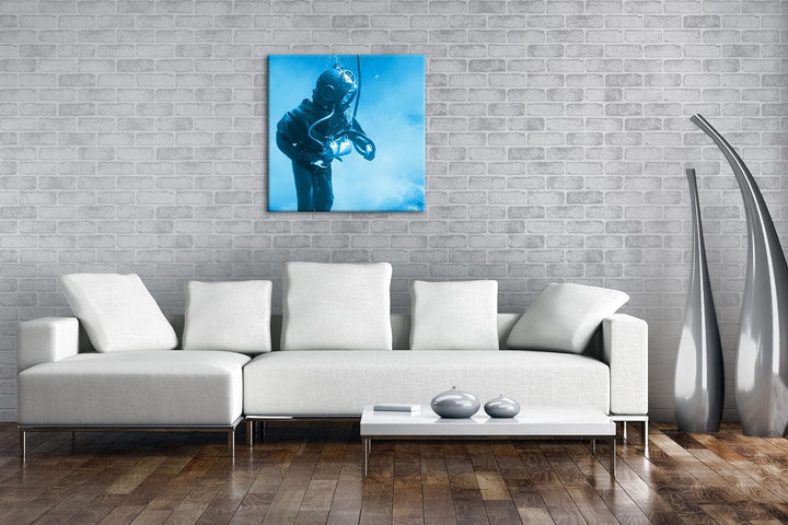 deyoli Taucher in Einer Alten Ausrüstung Format: 60x60 Effekt: Monocrome Blau als Leinwandbild, Moti