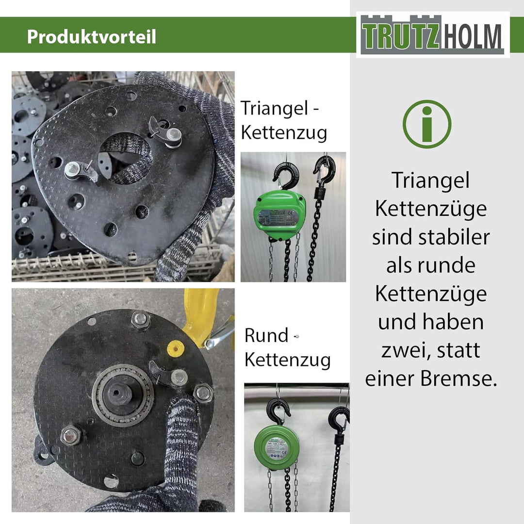 TRUTZHOLM Kettenzug mit Doppelbremse HSC 1000kg Traglast - 3m Hubhöhe Triangel Flaschenzug Seilzug H