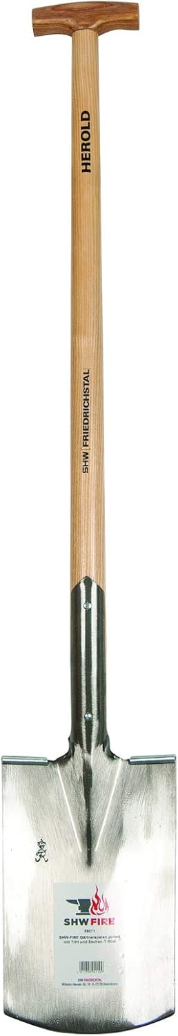 SHW FIRE 59146 Set Frankfurter Schaufel mit Aufbug Silber mit Stiel 130cm + Gärtnerspaten Spaten Tri