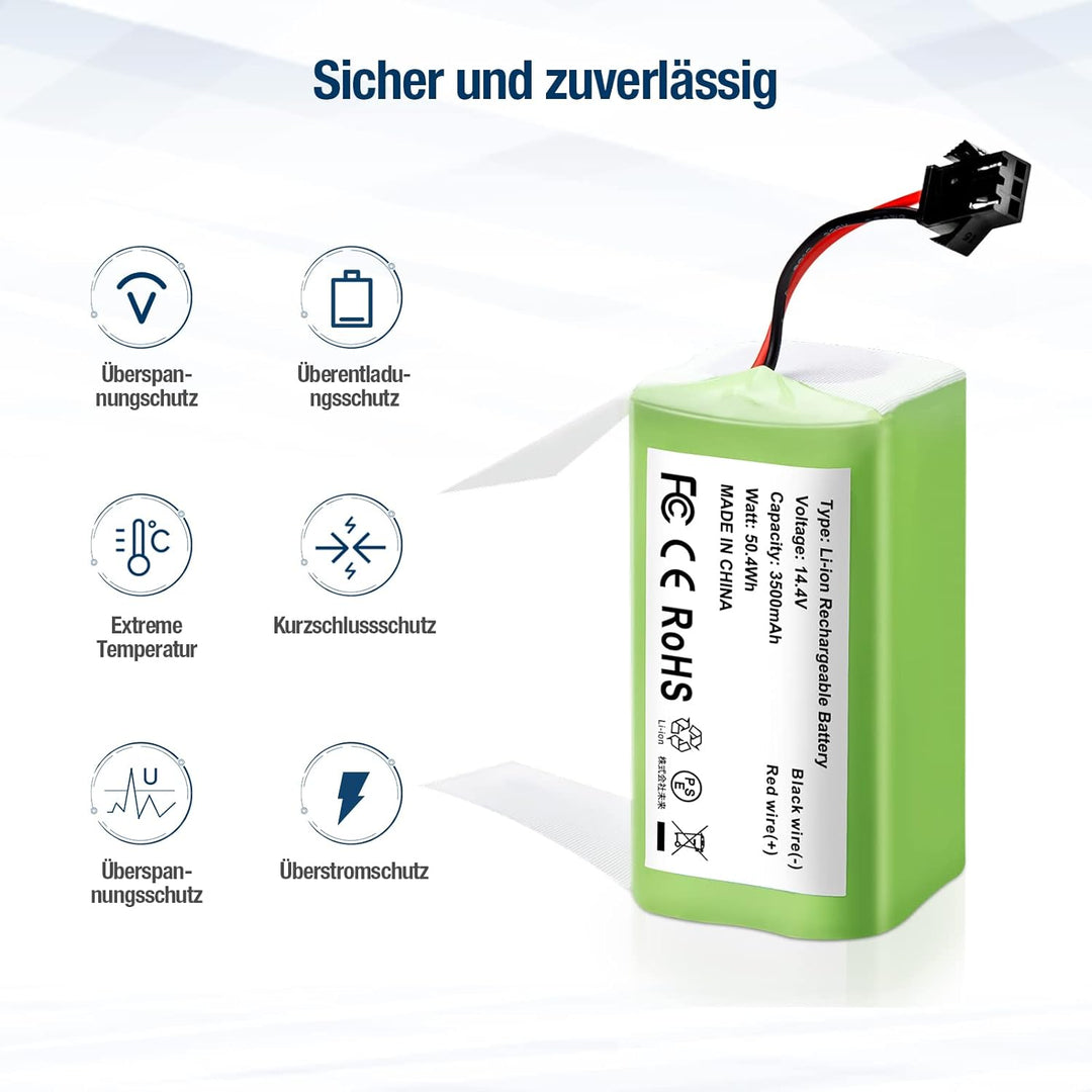 14,4V 3500mAh Li-Ion Ersatzakku Ersatzteile Kompatibel für Conga Excellence 990,950,1090 und Eufy Ro