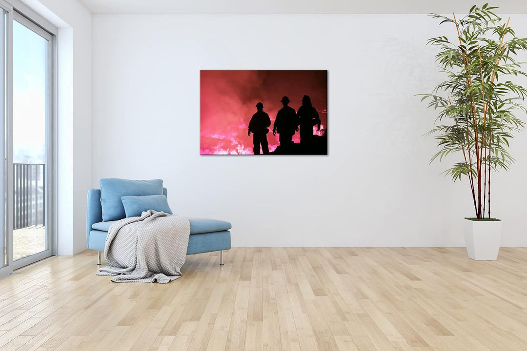 deyoli Lauffeuer Feuerwehr im Einsatz Format: 120x80 als Leinwandbild, Motiv fertig gerahmt auf Echt