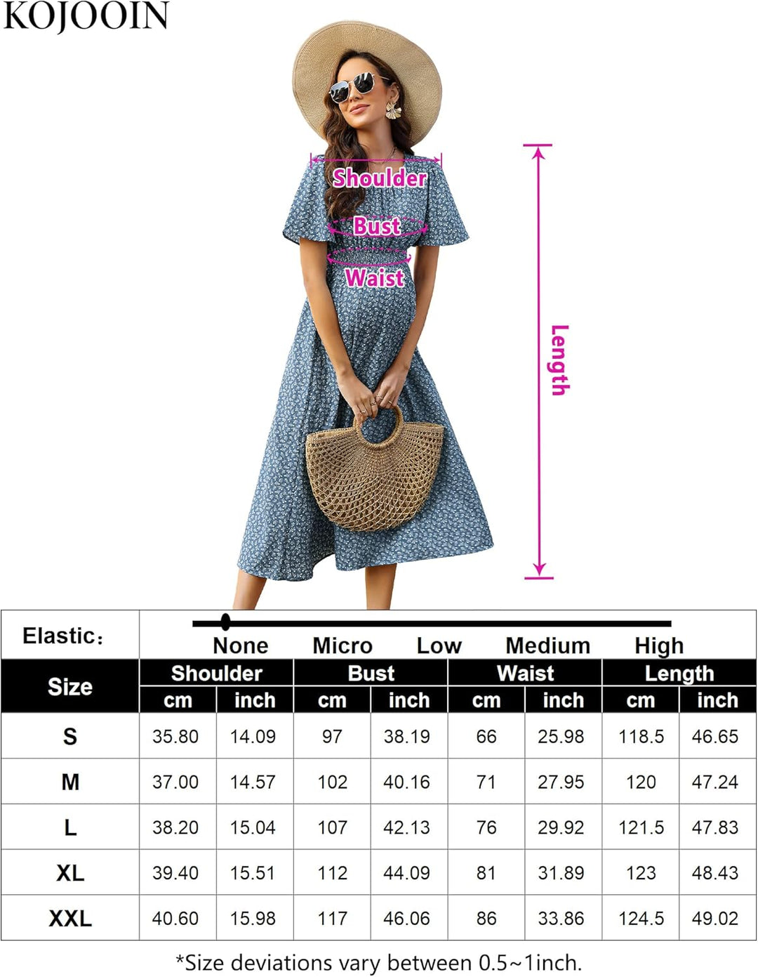 KOJOOIN Damen Umstandskleid Kurzarm Schwangerschafts Bedrucktes Kleid mit Rundhalsausschnitt und Rüs