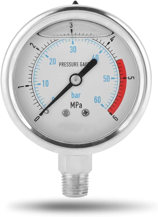0-60Bar 0-6Mpa Manometer, Pressure Gauge 1/4 Zoll NPT 60mm Durchmesser Luftdruckhydraulisches Wasser