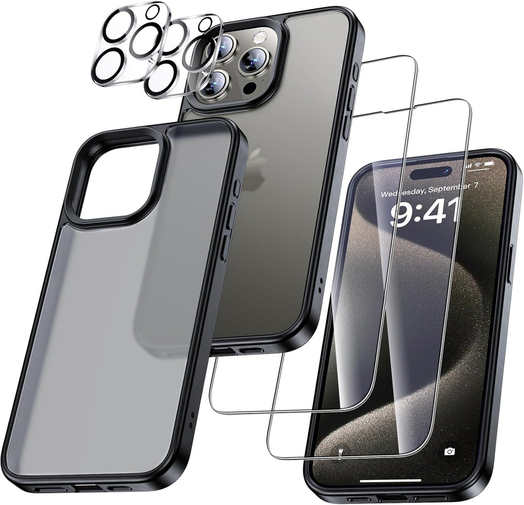 UniqueMe für iPhone 15 Pro Hülle, 5-in-1-Set Handyhülle für iPhone 15 Pro Case Rundumschutz Schutzhü