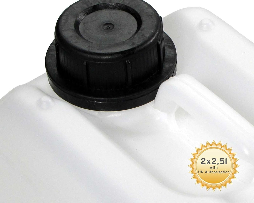 2x 2,5L Kanister aus HDPE, mit Deckel DIN 45 mm und UN Zulassung, Wasserkanister, lebensmittelecht,