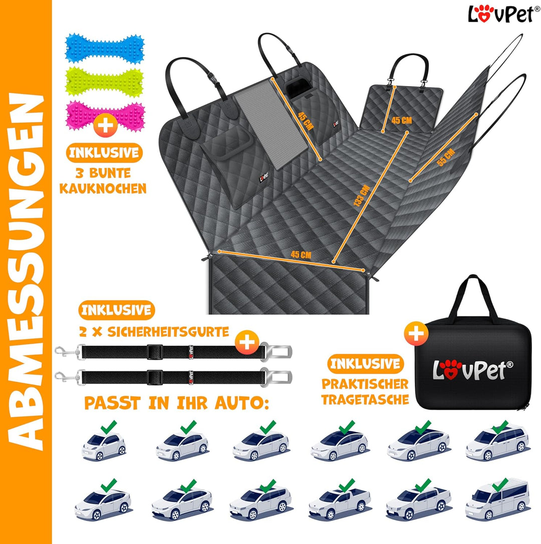 LovPetยฎ 2in1 Hundedecke fรผr Auto Rรผckbank & Kofferraum mit Seitenschutz und Sichtfenster Kofferraums