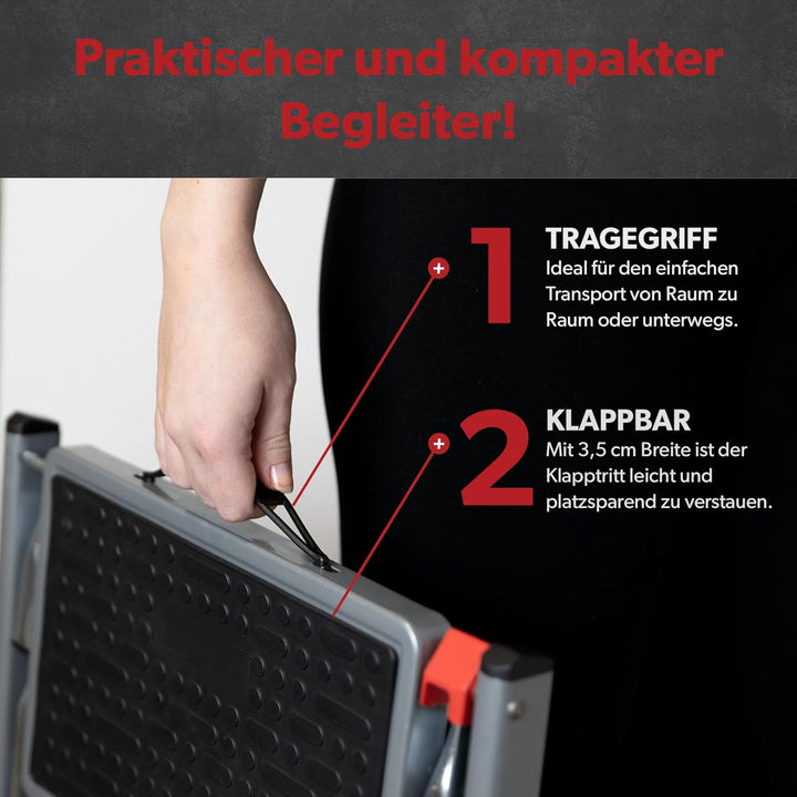 siwitec Mini Klapptritt mit 2 Stufen, Faltbare Leiter, Tritthocker bis zu 150 kg belastbar, Trittlei