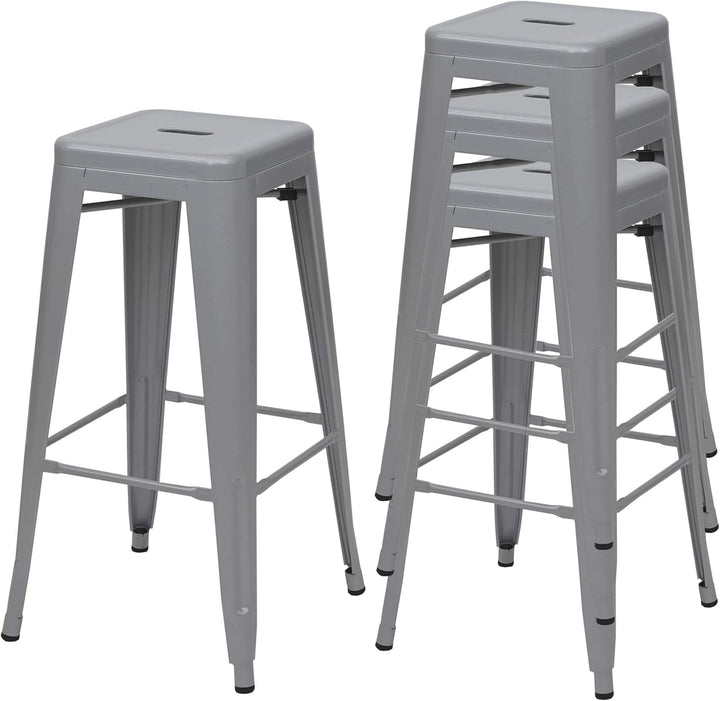 Mendler 4er-Set Barhocker HWC-A73, Barstuhl Tresenhocker, Metall Industriedesign stapelbar - grau, G