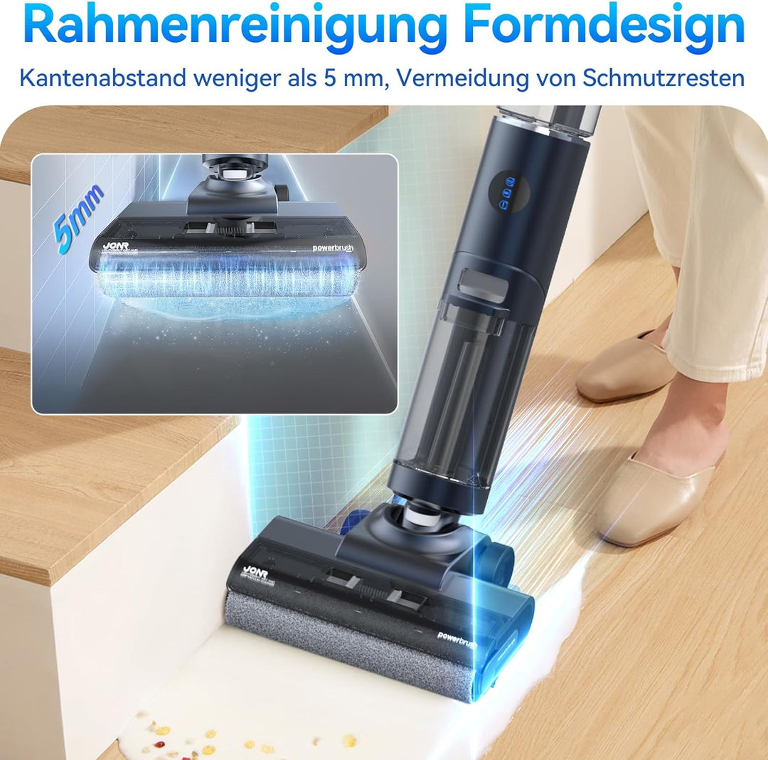 JONR ED12 Pro Nass Trockensauger Akku, Kabelloser Saugwischer, Dreikantenreinigung, Heisswasser-Selb