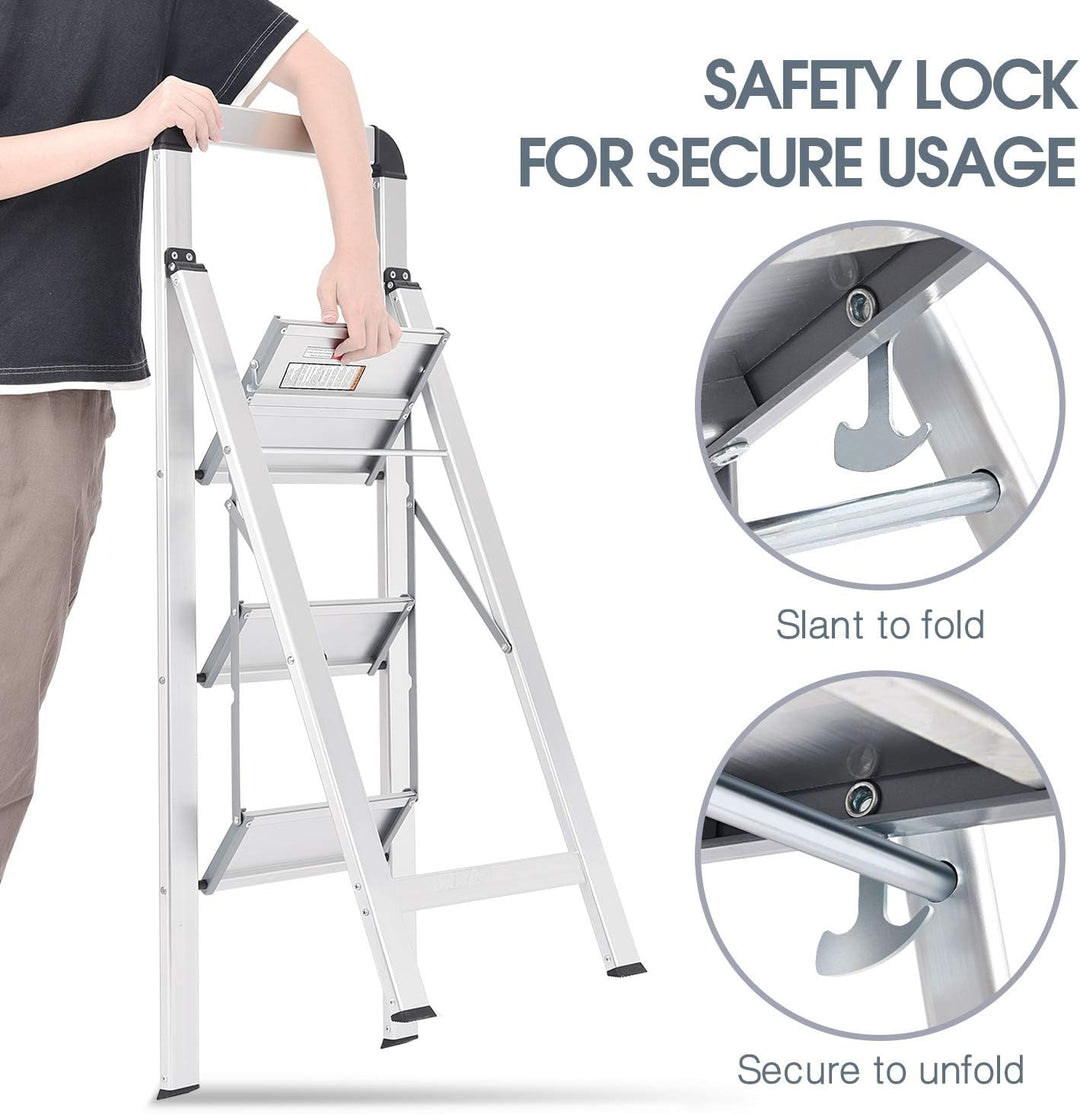 KINGRACK Stufenleiter, Trittleiter 3 Stufen, Klapptrittleiter mit Handlauf, rutschfeste Haushaltslei