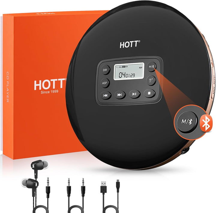 CD Player Tragbar, Tragbarer CD Player mit Bluetooth, Aufladbar CD-Player mit Kopfhörer und AUX Lini