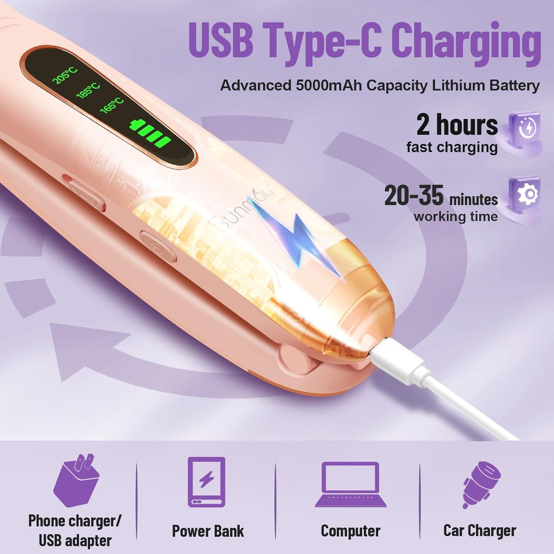 SUNMAY Voga Glätteisen Kabellos, Glätteisen Locken und Glätten 2 in 1, Tragbares USB Glätteisen, Akk