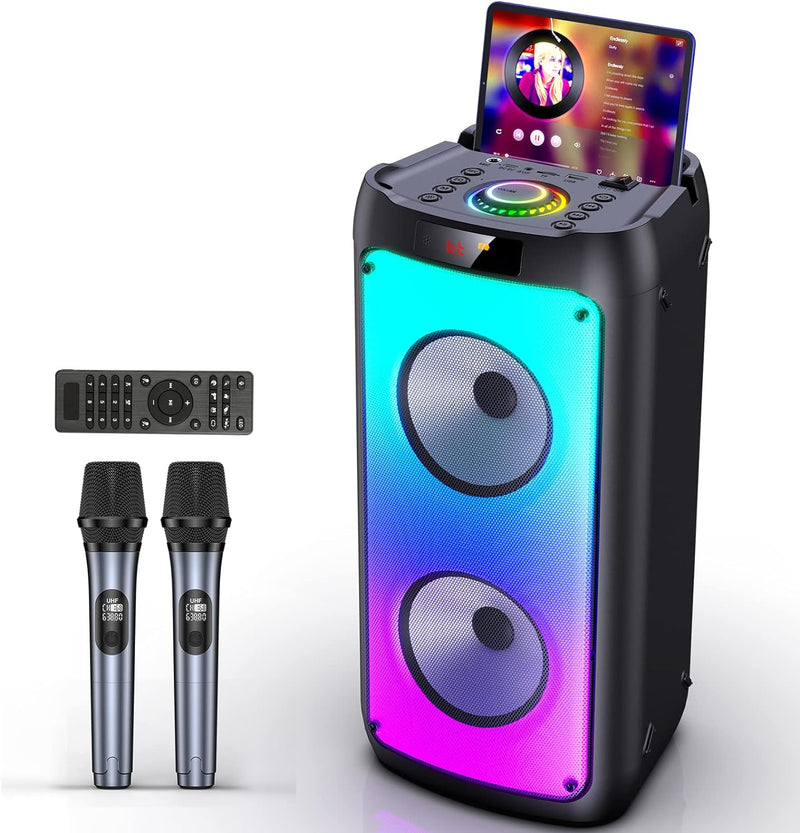 JYX Karaoke Machine mit 2 Mikrofones, grosser Tragbaren Bluetooth Lautsprecher mit RGB-Licht, Karaok