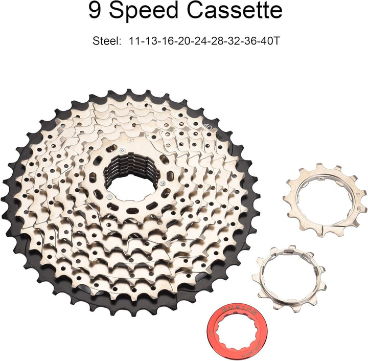 BESNIN Kassette für Mountainbike 9 Fach 11-32T/11-36T/11-40T/11-42TKassette 9 Fach Fahrrad-freilauf