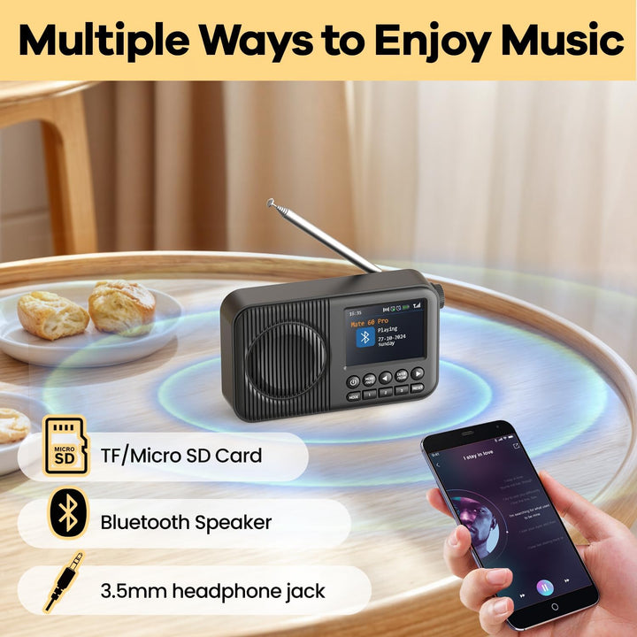 Arafuna DAB Radio, DAB Plus Radio mit 2,4" Farbdisplay, FM Radio mit Bluetooth, Küchenradio mit 60 V
