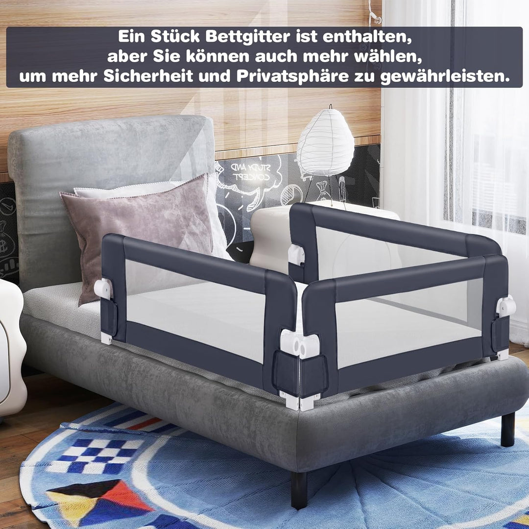 COSTWAY Bettgitter klappbar, Bettschutzgitter mit Verstellbarer Gurte, EIN-klick-Faltung, Rausfallsc