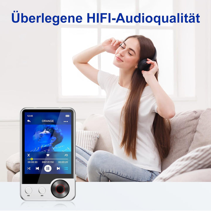 128GB MP3-Player mit Bluetooth 5.3, Verlustfreier HiFi-Musikplayer mit Zwei Kopfhöreranschlüssen, HD