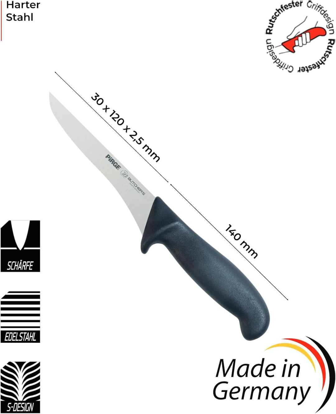 Pirge Butcher's Made in Germany Profi Ausbeinmesser Set 12 cm - Metzgermesser - Fleischermesser - St