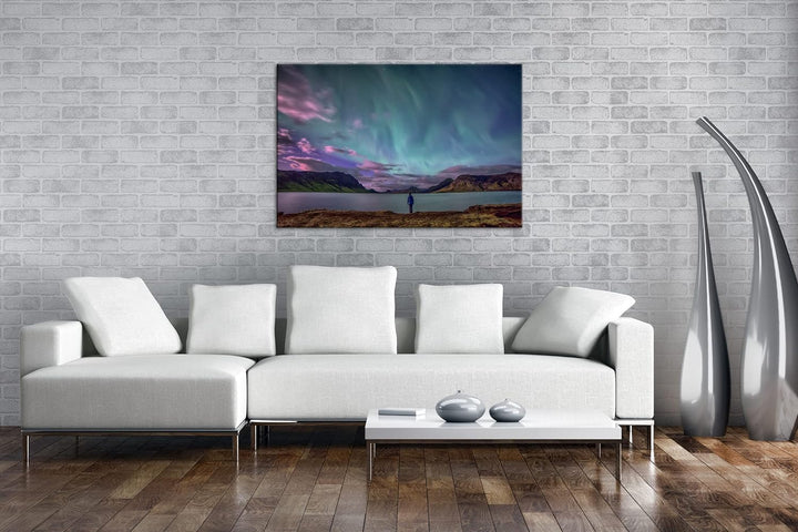deyoli mystische Nordlichter am Abendhimmel Format: 100x70 als Leinwandbild, Motiv fertig gerahmt au