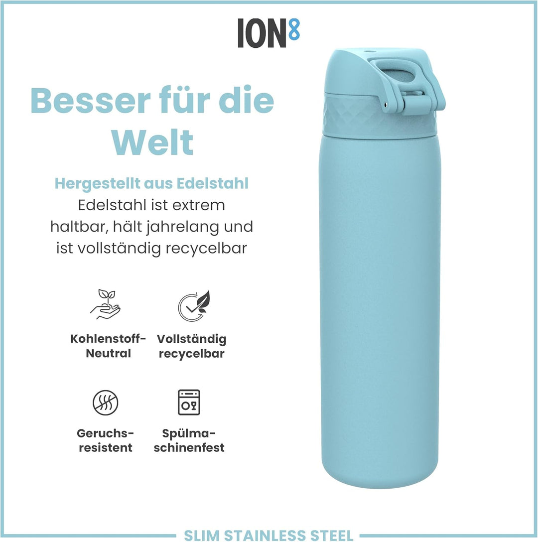 Ion8 Stahl-Trinkflasche, 600 ml, Auslaufsicher, Einhandöffnung, Sichere Verriegelung, Spülmaschinenf