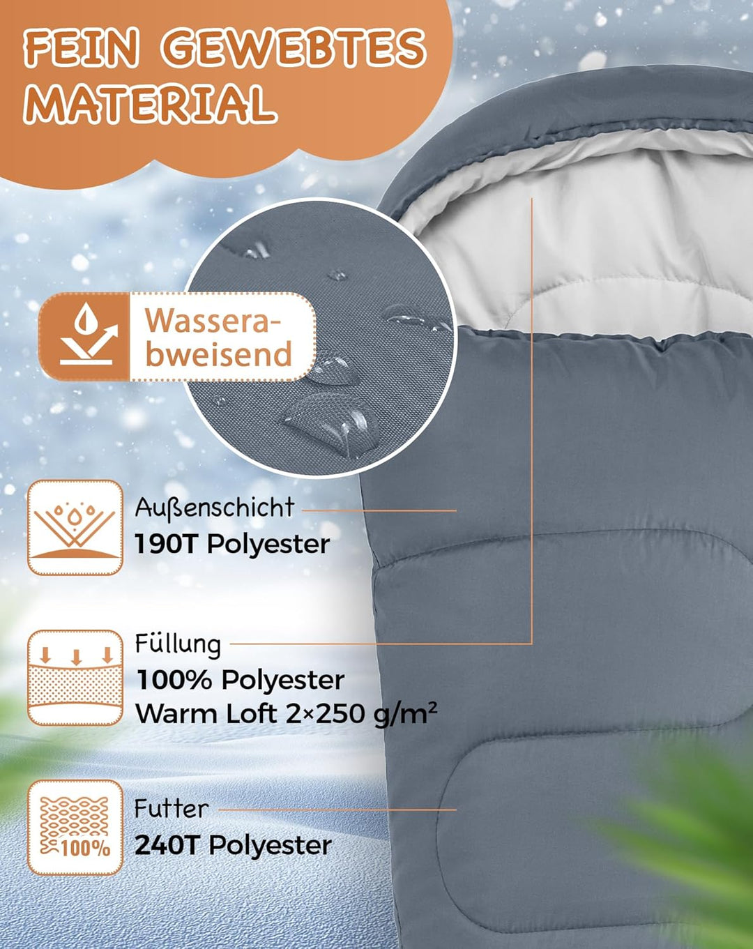 KingCamp Schlafsack Mumienschlafsäcke mit Kapuze 3-4 Jahreszeiten Warmer für Kinder & Erwachsenen be