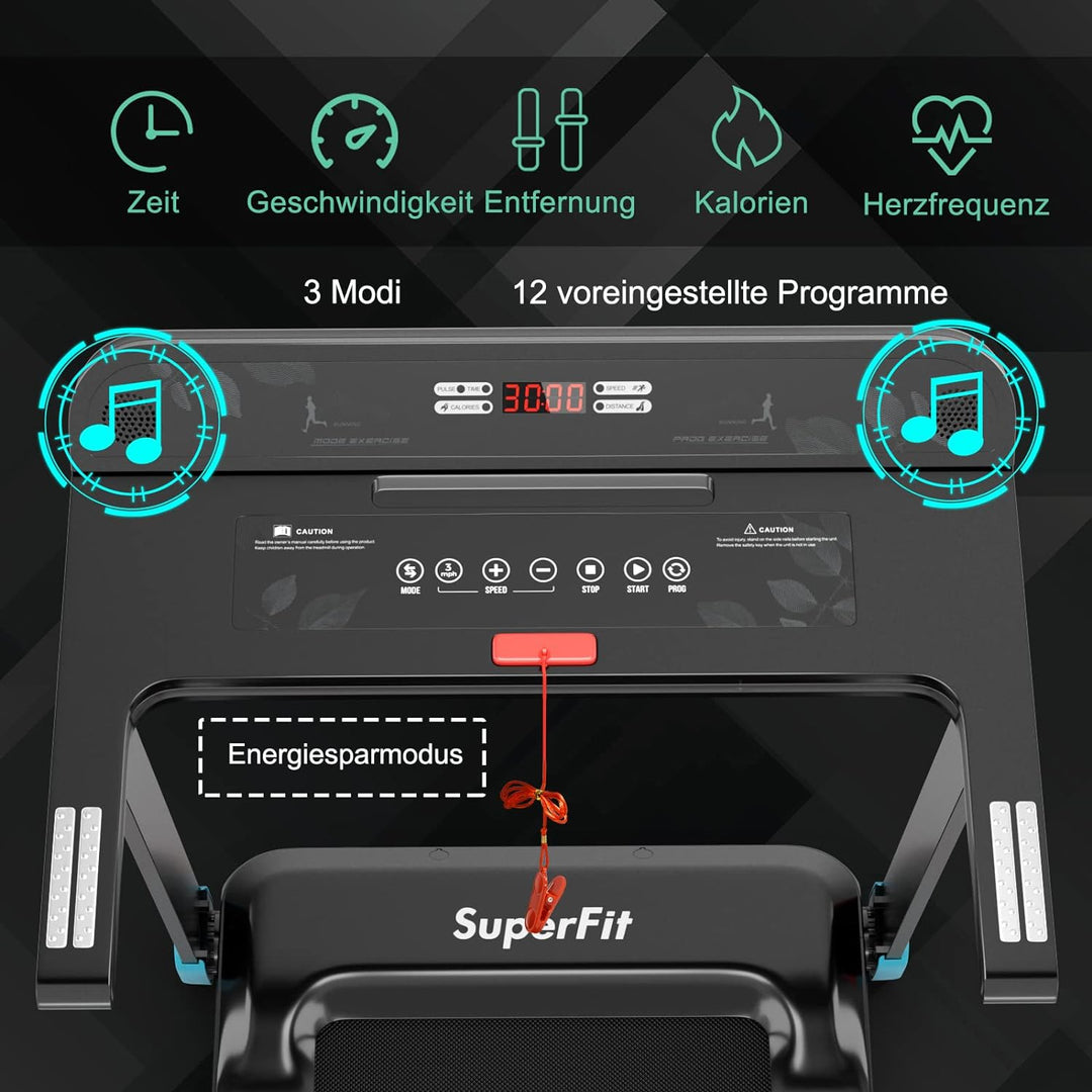 COSTWAY Elektrisches Laufband App-kontrolliert | Bluetooth | 3 Modi 12 voreingestellte Programme | L