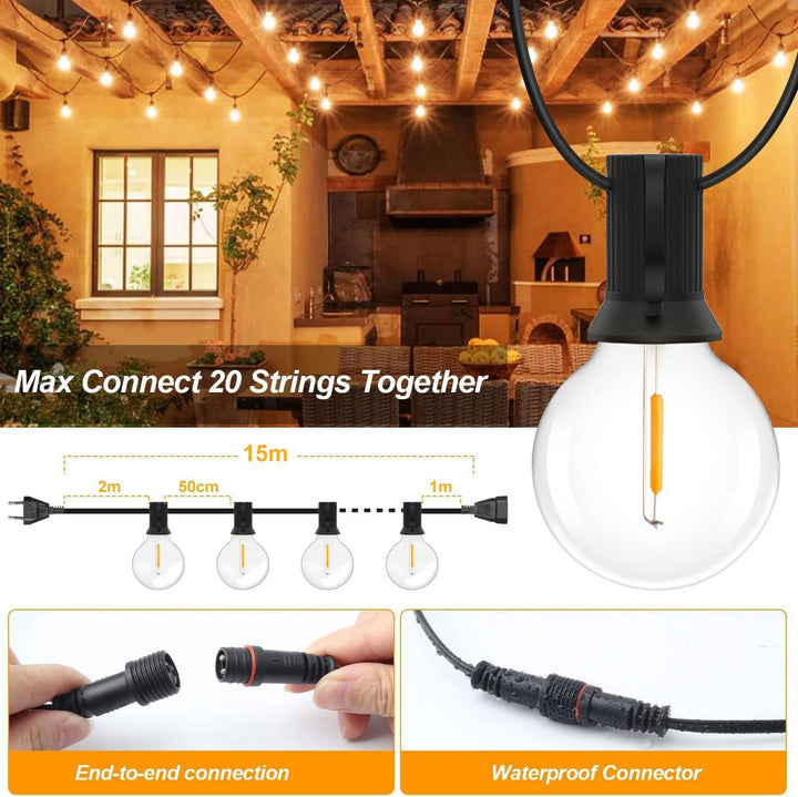 LED Lichterkette Aussen Strom - G40 15M 17+2 led Glühbirnen Wetterfest Balkon Lichterketten Aussen I