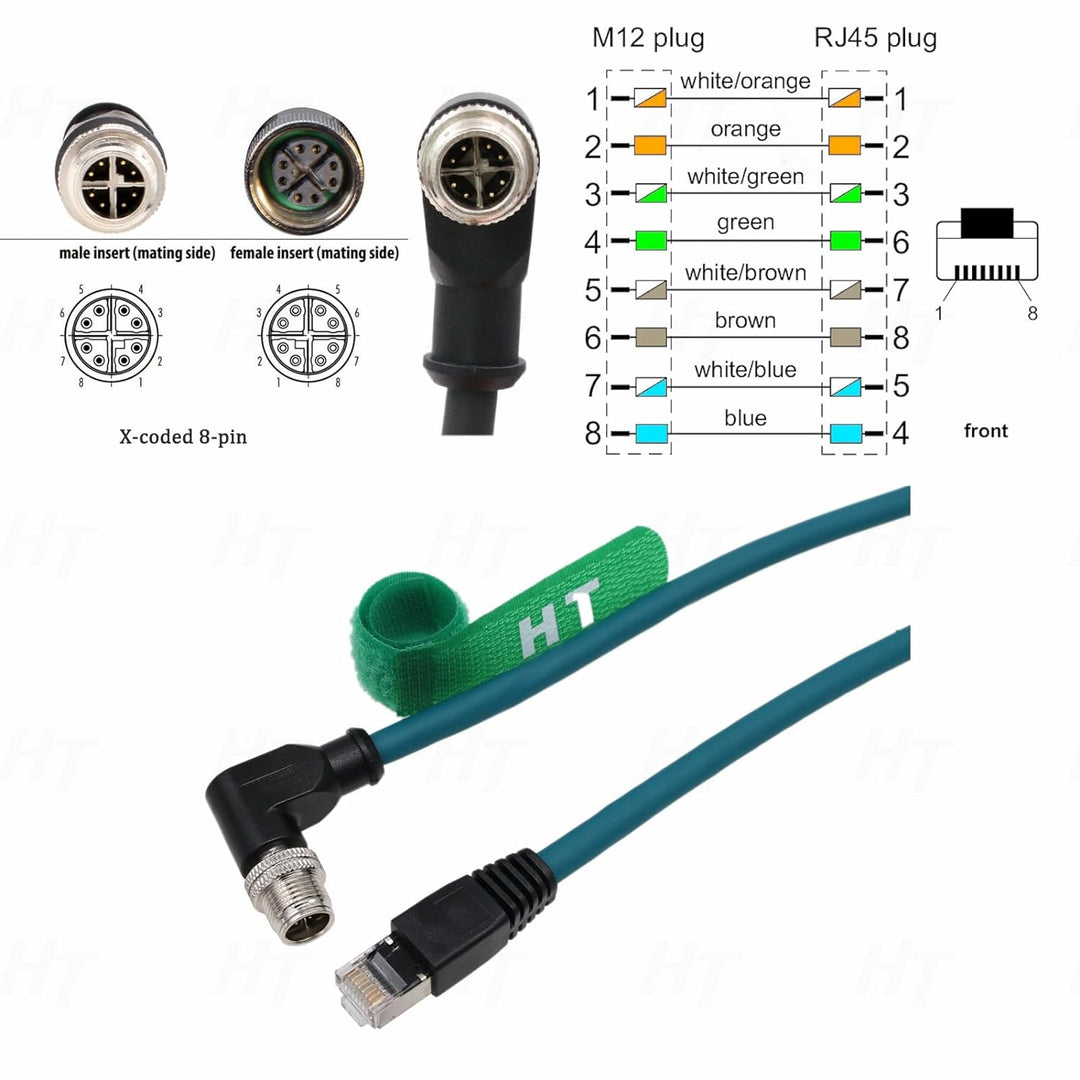 HangTon Connect Netzwerkkabel M12, 8-polig, X Coded rechtwinklig auf RJ45 Cat7e Ethernet-Kabel, gesc