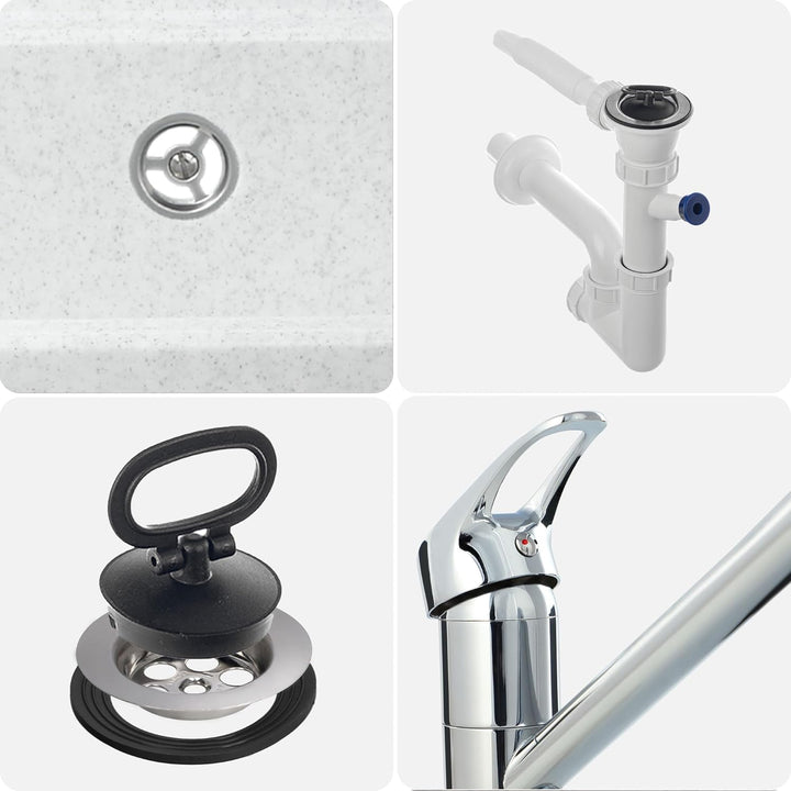 gospo Ausgussbecken mit Armatur, Siphon, 46 x 37 x 20 cm, Waschbecken aus Kunststoff, Waschtrog für