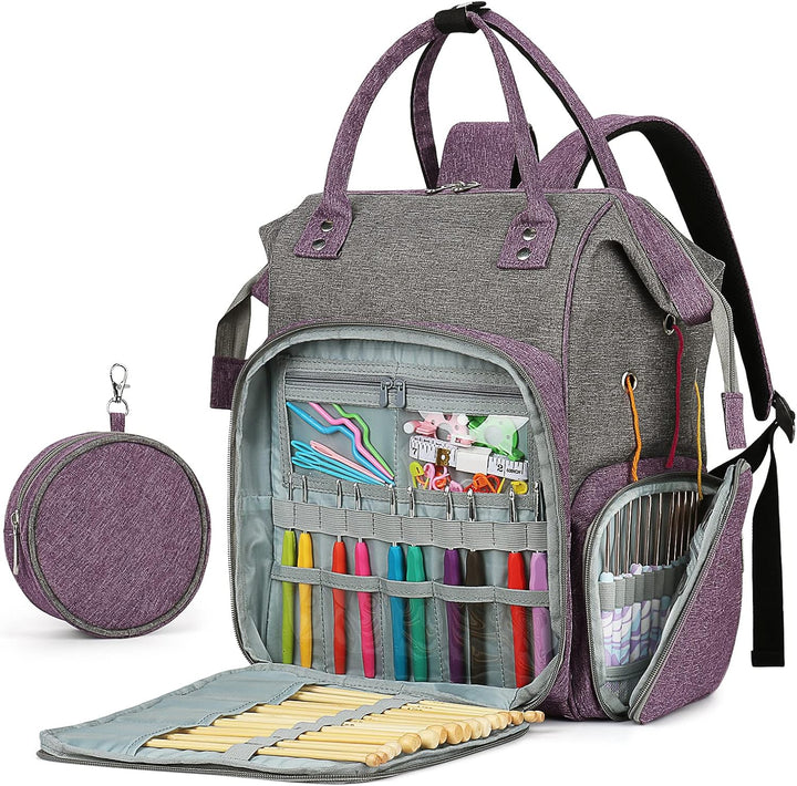 Coopay Multifunktion Stricktasche Rucksack, Reise Häkeltasche mit 6 Garnösen, Grosse Garnaufbewahrun