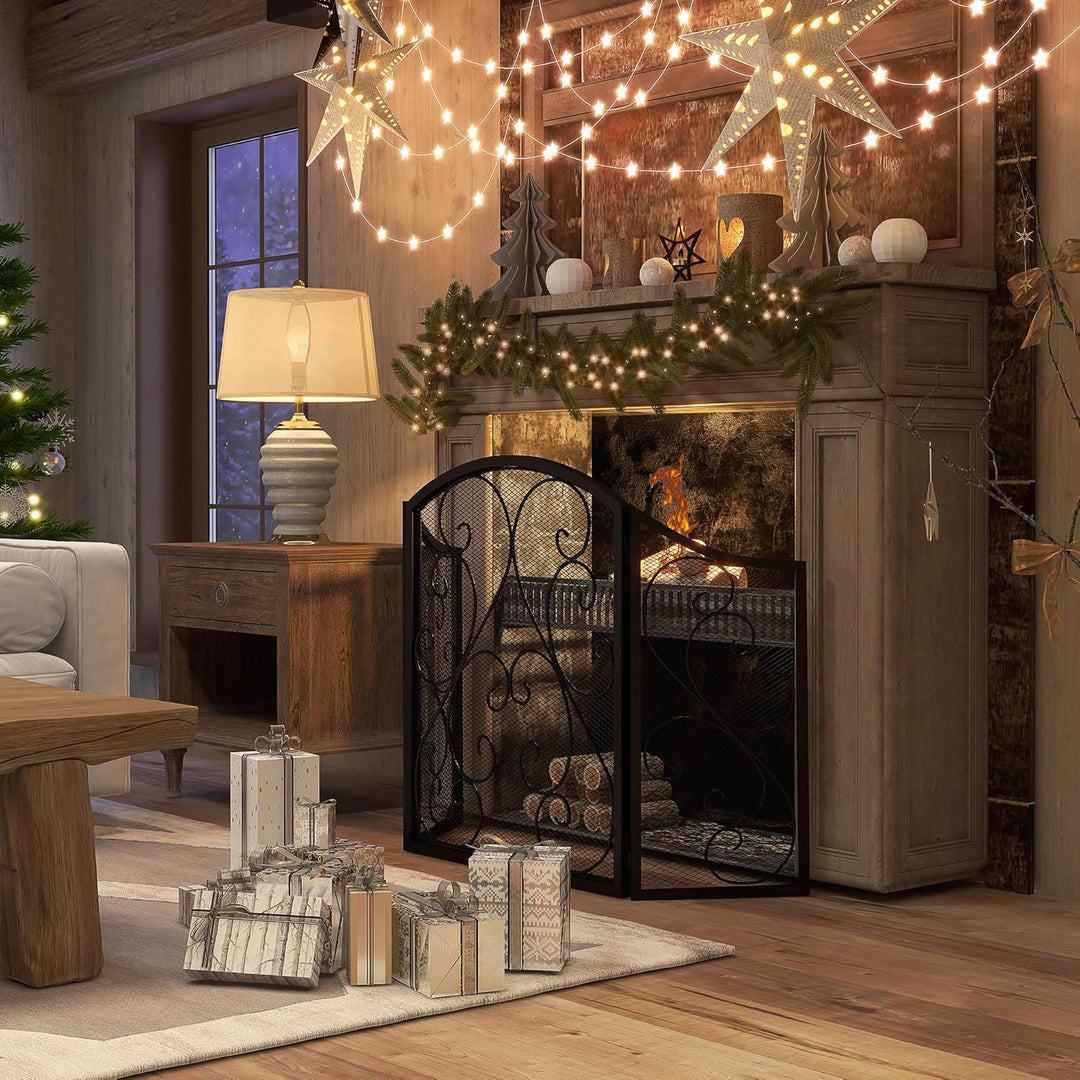 HOMCOM Kamingitter, Klappbares Kaminschutzgitter, Ofenschutzgitter mit 3 Paneelen, Funkenschutzgitte