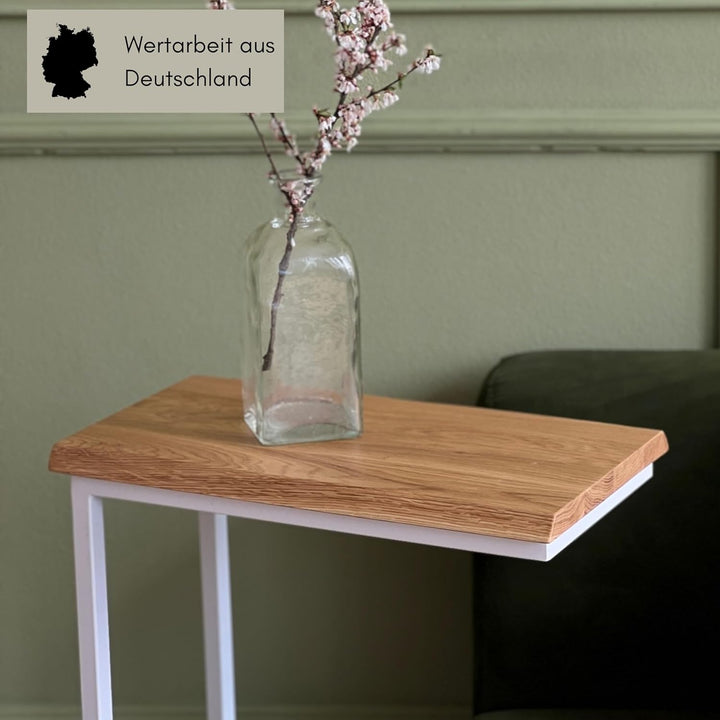 BestLoft® Beistelltisch San Jose Laptoptisch (Gestell weiss+Platte hell MIT Baumkante), Gestell Weis