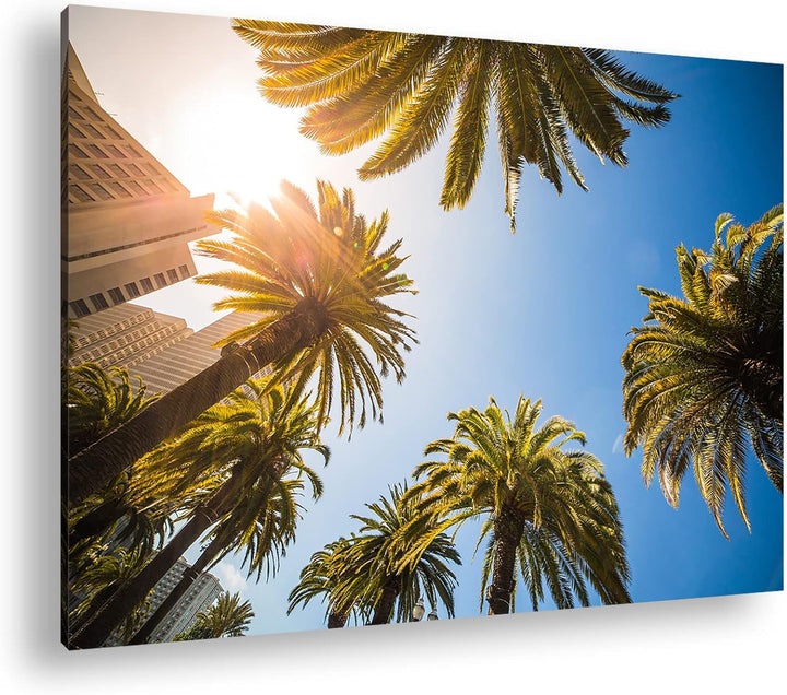 deyoli tropische Stadt mit Palmen Format: 100x70 als Leinwand, Motiv fertig gerahmt auf Echtholzrahm