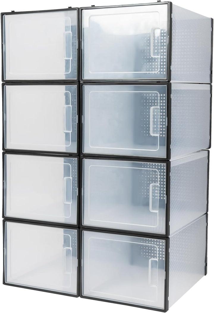 SABUIDDS Schuhboxen 8er Set Schuhkartons Kunststoffbox Stapelbar Transparent Aufbewahrungsbox mit De