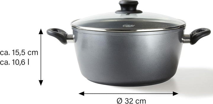 Stoneline XXXL Kochtopf 32 cm, mit Deckel, Induktion, Aluguss, beschichtet mit echten Steinpartikeln