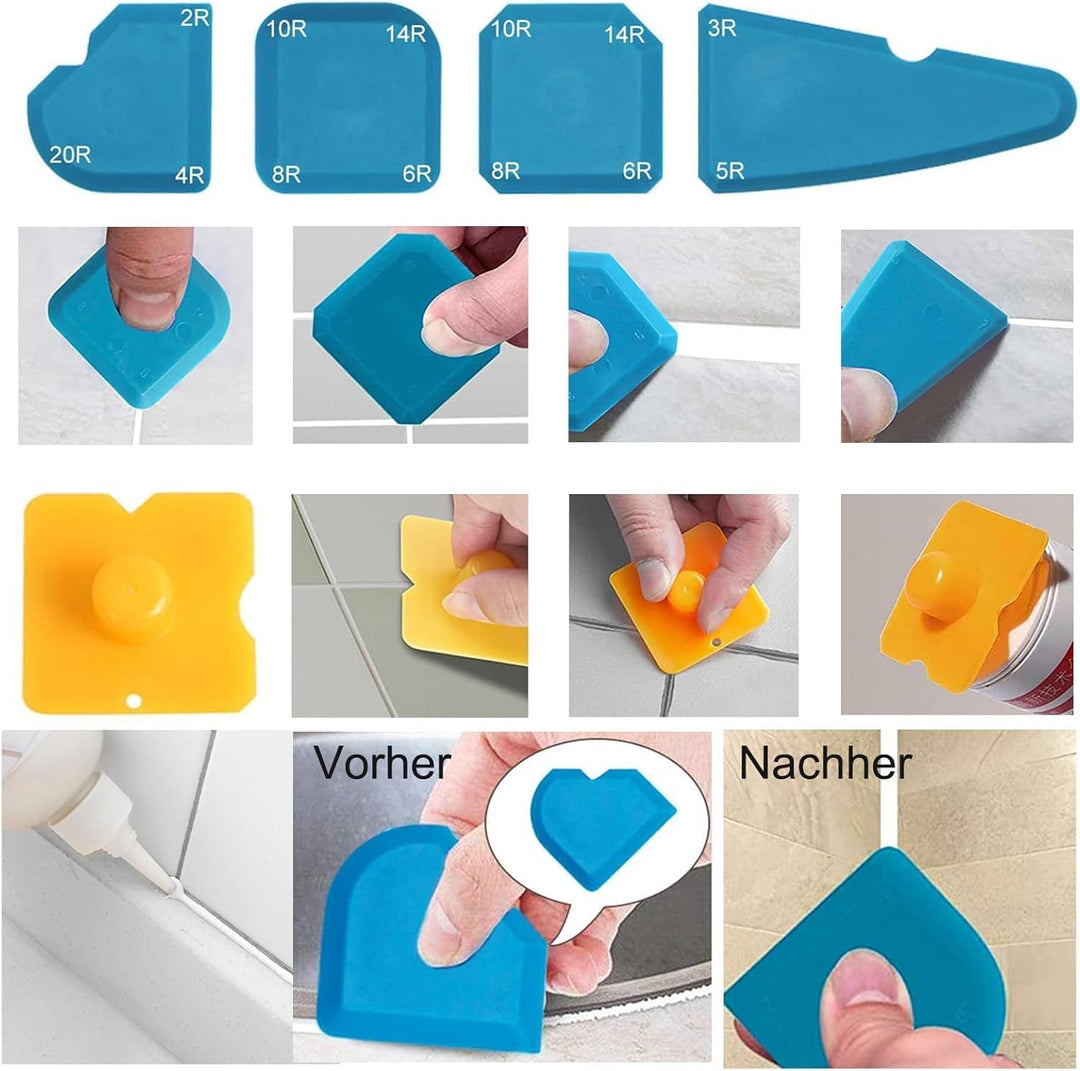 Silikonentferner, Silikon Abzieher Werkzeug Set 5 in 1 Fugenkratzer 6 Auswechselbar Silikonpads Dich