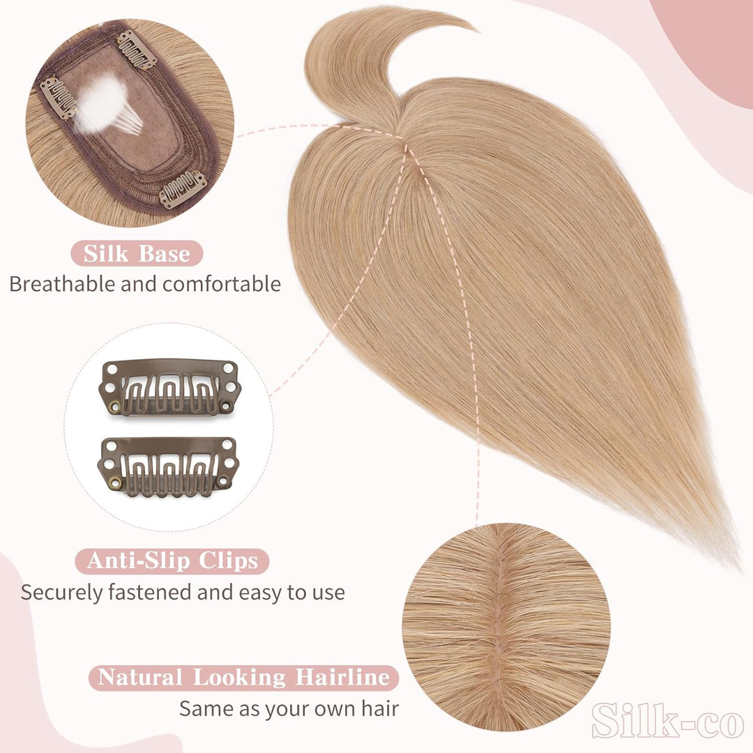 Silk-co Haarteile Echthaar Topper Extensions Echthaar Clip in Extensions Echthaar Glatt Toupet Haarv