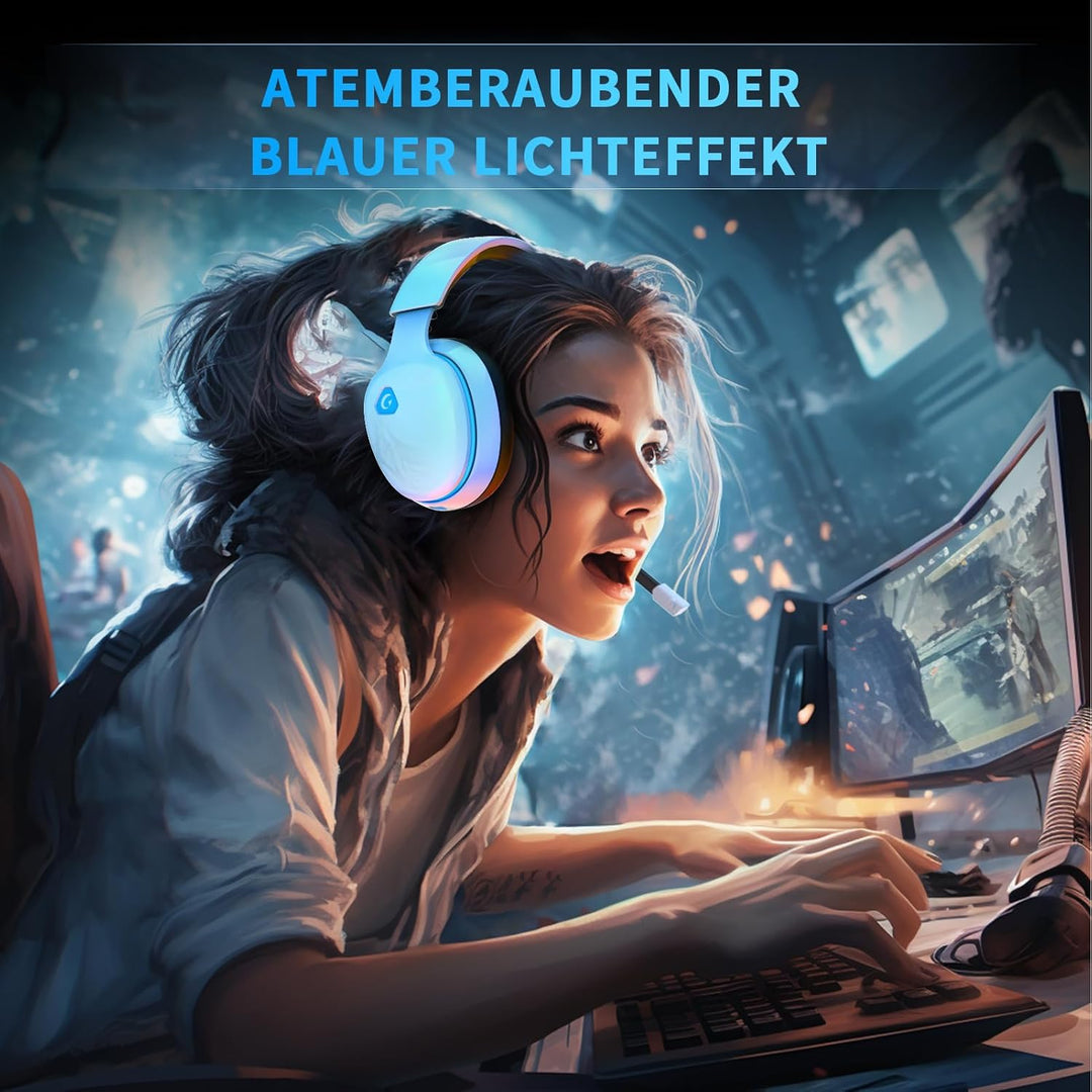 Gvyugke 2,4 GHz Wireless Gaming Headset für PC, PS4, PS5, Mac, Switch, Bluetooth Kabelloses Kopfhöre