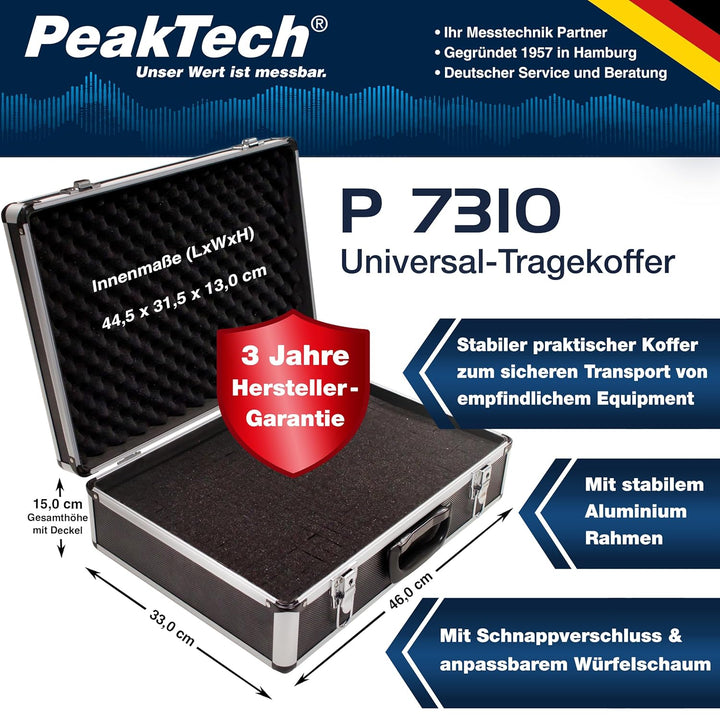 PeakTech 7310 – Universal Koffer für Messgeräte, Robuster Tragekoffer, Werkzeug Aufbewahrung, Würfel