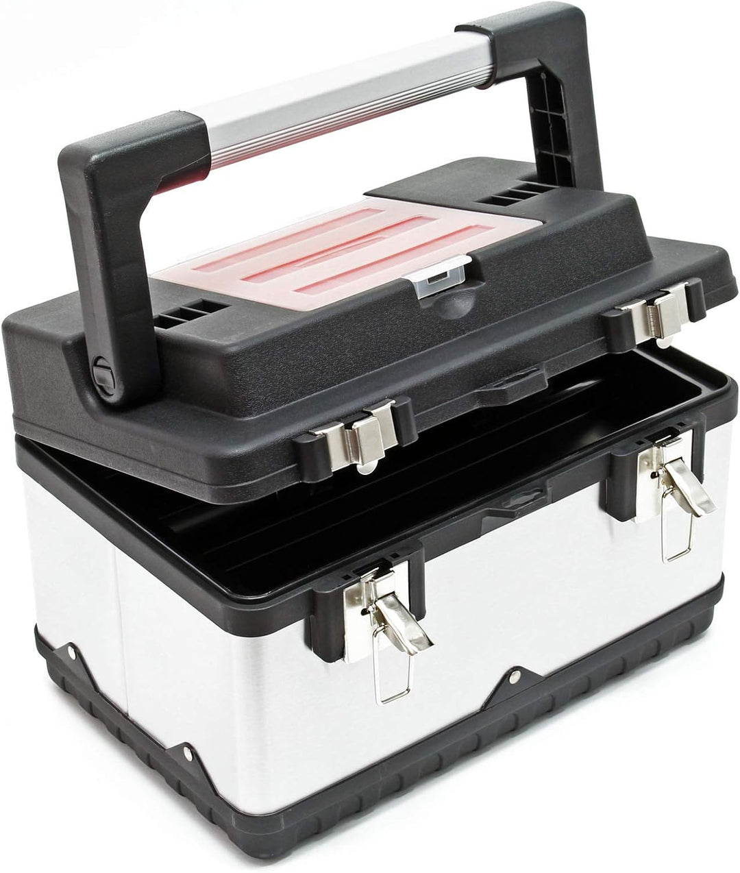 Wiltec Werkzeugkasten 38x27x25 cm aus Edelstahl, Universal Werkzeugkoffer mit Kunststoff-Rahmen, Wer