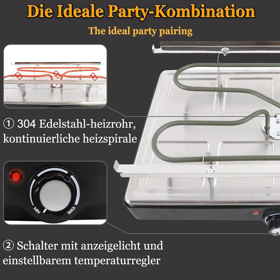 LZQ Raclette Grill für 8 Personen, Electric Grill Tischgrill Elektrogrill antihaftbeschichteter Gril