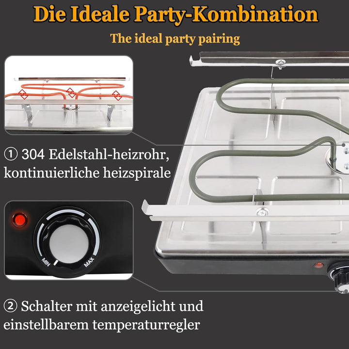 LZQ Raclette Grill für 8 Personen, Electric Grill Tischgrill Elektrogrill antihaftbeschichteter Gril