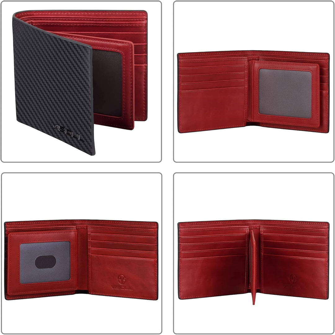 VISOUL Leder Geldbörse Herren mit ID-Fenster & RFID Schutz I Echtleder Geldbeutel für Männer I Porte