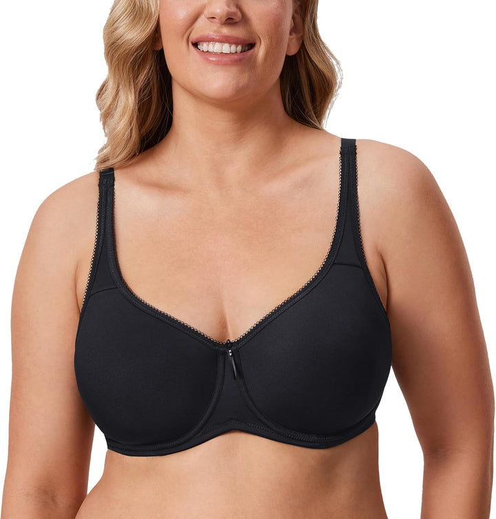DELIMIRA Damen mit Bügel Nahtlose Vollschalen T-Shirt BH Gepolstert Grosse Grössen 65E Schwarz, 65E