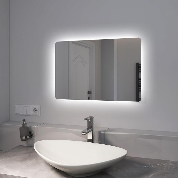 EMKE Spiegel mit Beleuchtung 60x40cm, badspiegel mit Beschlagfrei und 2 Lichtfarbe Warmweiss/Kaltwei